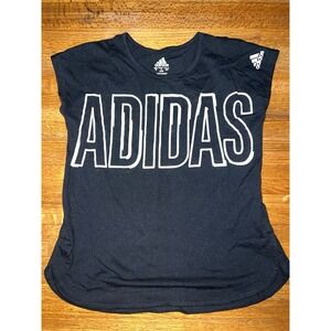Adidas Women Small Black Spell Out Rainbow Logo Cap Sleeve‎ Graphic Athletic Top
